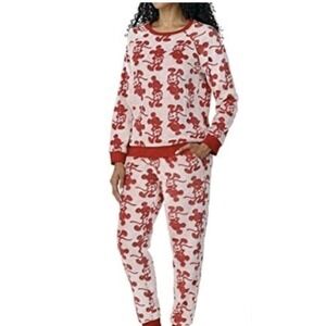 Disney Mickey Mouse Pajama Set Womens XXL Red Fleece Drawstring Pants Sleepwear